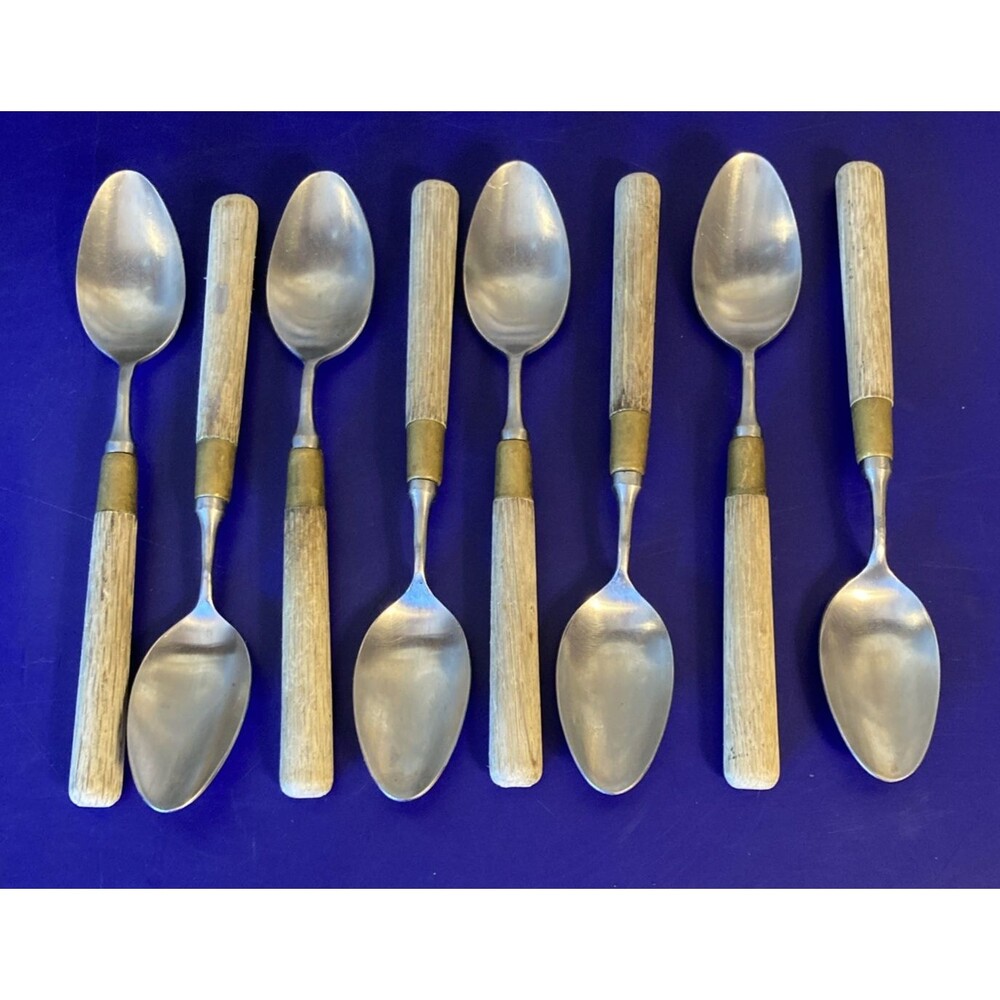 Taylor & NG Teaspoon Lot Set Of 8 Wood Handle Spoon Rare VTG Japan